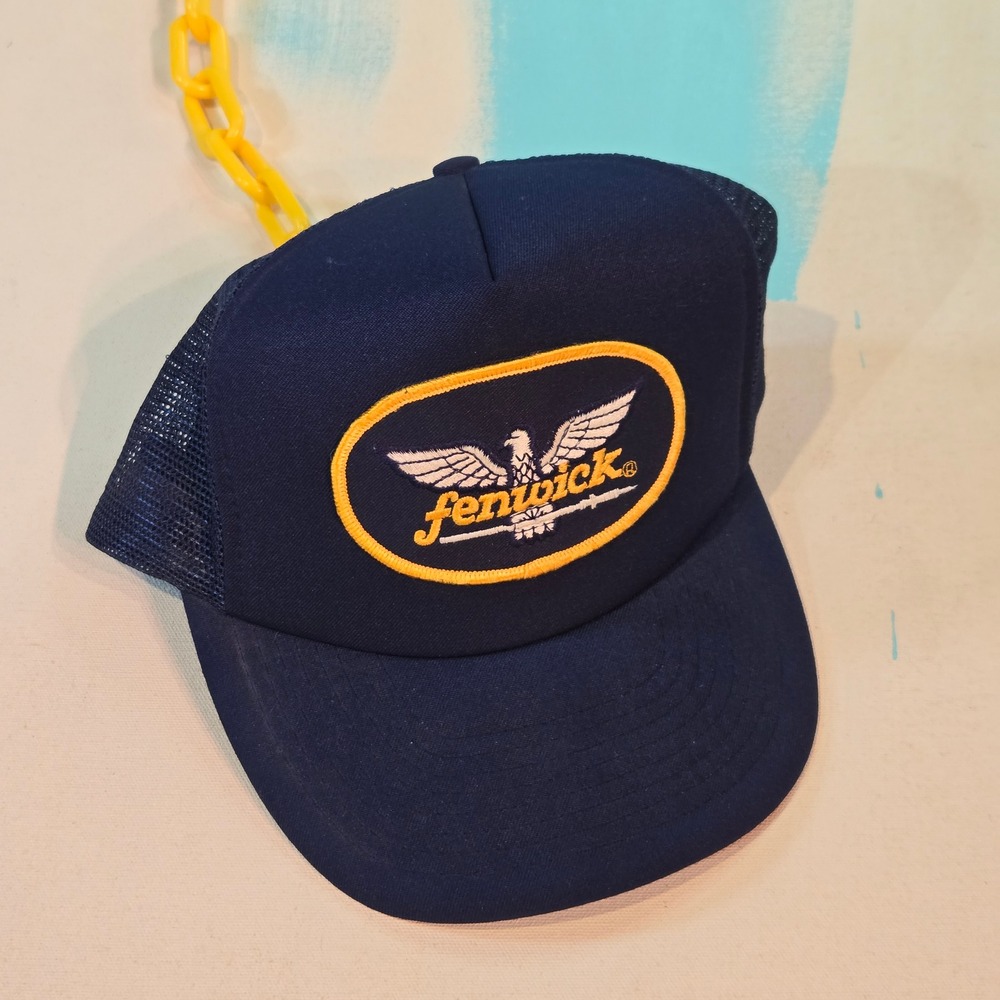 VTG 80s Fenwick Trucker Hat Unisex M‎ Skater Grunge Navy Mesh Eagle Logo Taiwan